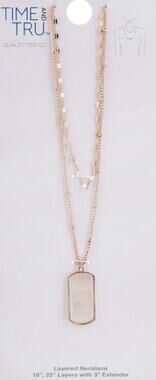 Time and Tru Gold Tone Hammered Layered Shell Pendant Necklace 18" 22" NWT
